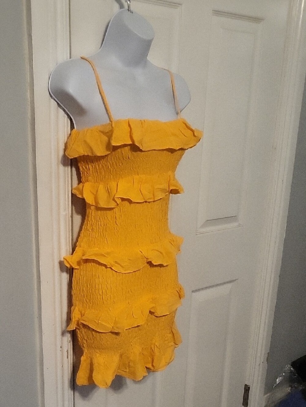 Olivaceous Yellow Ruffled Mini Dress - Picture 4 of 9